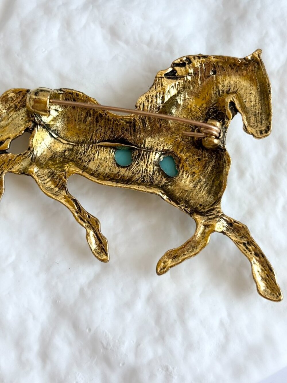 Horse Equestrian Vintage Inspired Faux Turquoise Gold Toned Brooch Pin - Picture 6 of 14